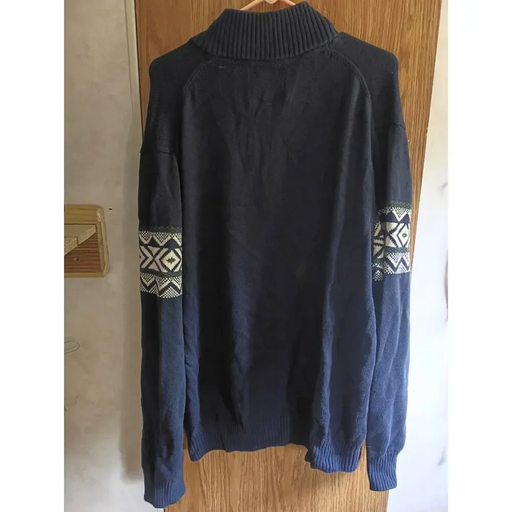 Navy Blue Fair Isle Quarter Zip Sweater XXL Après Ski Lodge Holiday Weatherproof